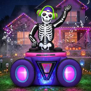 lot 13094 image: OurWarm 6FT Halloween Inflatable Skeleton DJ With Music & LED Lights