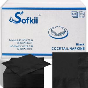 lot 13104 image: Sofkii Black Cocktail Napkins, 2-Ply, 4.75x4.75 Inch, 400 Count