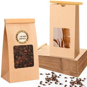 lot 13120 image: Kraft Coffee Bags 12 lb with Window 100 Pcs Resealable