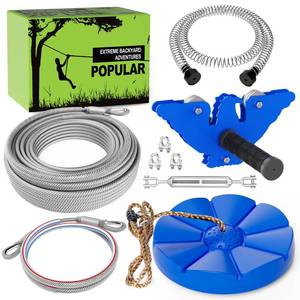 lot 13124 image: XBEN Backyard Zip Line Kit 98FT Stainless Steel  Retail $118.88