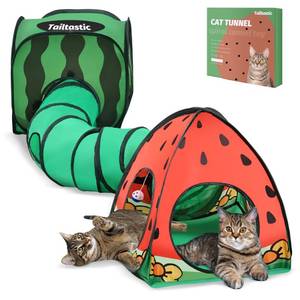 lot 13126 image: TailTastic Cat Tunnel 3-in-1 Watermelon with Cube, Tent & Ball