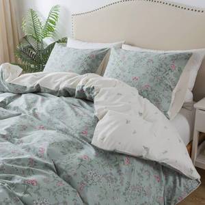 lot 13134 image: HoneiLife Cotton Floral Duvet Cover Queen 3-PC Set