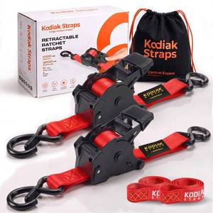 lot 13136 image: Kodiak Straps Retractable Ratchet Straps 2 x 10ft 3,000lb Red 2 Pack