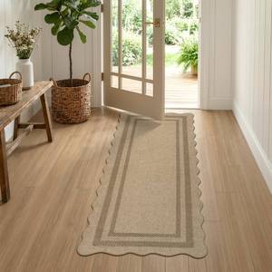 lot 13137 image: LIVEBOX Scalloped Runner Rug 2x5 Tan Washable Non-Slip