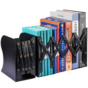lot 13138 image: OMEYA 2 Pack Adjustable Metal Bookends, Extends to 19 in, Black