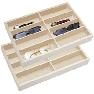 lot 13151 image: Amylove 2 Pack Sunglasses Organizer Tray Velvet Holder 8 Grids Beige