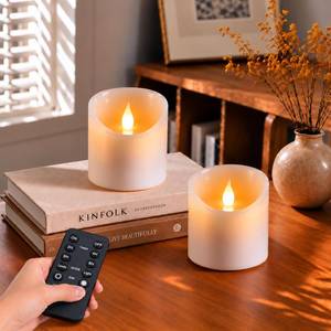 lot 13153 image: Tediselu Flameless LED Flickering Pillar Candles 3 x 3 Inch 2 Pack
