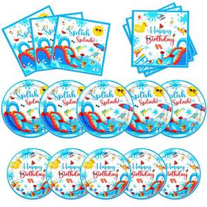 lot 14137 image: TEMYAXU Splish Splash Birthday Party Tableware Set, 60 Pcs, Blue Beach Theme