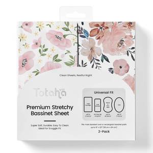 lot 14143 image: TotAha Fitted Bassinet Sheets 18 x 36 2-Pack Floral & Pale Pink