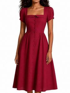 lot 14167 image: RIHOAS Womens Cotton Blend Short Sleeve Square Neck Midi Dress A-Line Large