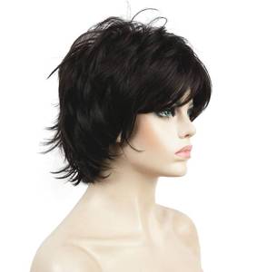 lot 14177 image: Lydell Synthetic Wig Short Layered Shaggy Wavy Dark Brown