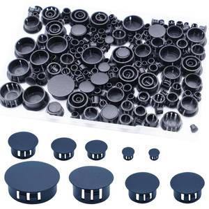 lot 14185 image: Black Plastic Round Hole Plugs 210 Pcs 9 Sizes 15 to 1 Inch