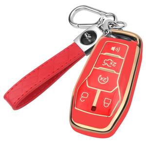 lot 14193 image: KERHXLE Key Fob Cover for 5 Button Smart Remote, Gold Red, Ford Lincoln