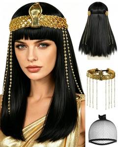 lot 14217 image: JoneTing Black Bob Wig with Bangs Straight Shoulder Length Cosplay Wig