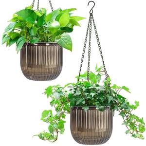 lot 14222 image: Melphoe Self Watering Hanging Planter 6.5 Inch 2 Pack Gray