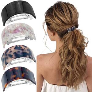 lot 14234 image: Aswewamt Tortoise Shell Hair Clips 4 Pcs Semi Circle French Snap Barrettes