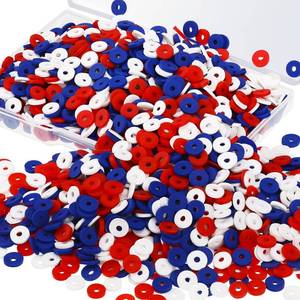 lot 14238 image: Batiyeer 3000 Pcs Red White and Blue Clay Beads Bracelet Making Kit 0.24 In