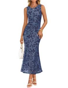 lot 14253 image: ZESICA Womens Sleeveless Floral Maxi Dress Dusty Blue Size S