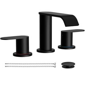lot 19087 image: Homevacious Matte Black Waterfall Bathroom Faucet 3 Hole 8 Inch Widespread