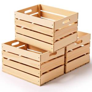 lot 19091 image: Weysat Unfinished Wood Storage Crate Box 3 Pack 12 x 10 x 8 Inch