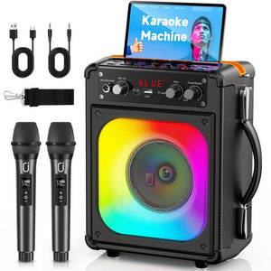 lot 19118 image: HWWR Karaoke Machine with 2 Wireless Mics and Bluetooth 5.3