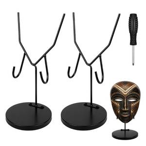 lot 19125 image: Coolrunner Mask Display Stand Y Style Metal 2 Pcs African Tribal Face Holder