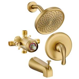 lot 19129 image: FROPO Brushed Gold Shower Faucet Set 6 Inch Rain Shower Head