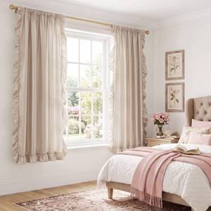 lot 20276 image: NICETOWN Nursery Wheat Ruffle Curtains 52W x 63L Inch 2 Panels