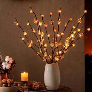 lot 20285 image: AMARS 3PCS Fall Lighted Branches with Maple Leaves Pumpkins 60 LED USB Plug In