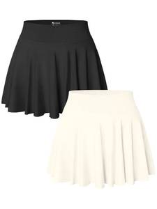 lot 20302 image: OQQ Women 2 Piece Skirts 2 in 1 Stretchy Flared Mini Black Beige XL