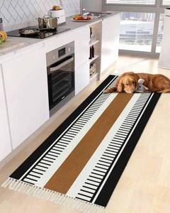 lot 20303 image: Double Love Geometric Entryway Runner Rug 2x4 ft Black Brown White Stripe