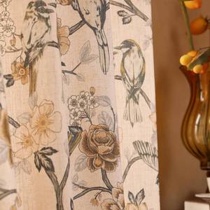 lot 20304 image: ISAENNE Floral Bird Printed Grommet Curtain Panels 2 Pack 53 x 94 Inch Beige