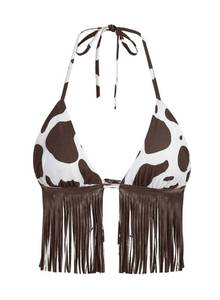 lot 20316 image: Ella Lust Womens Western Cowgirl Fringe Top, BrownWhite, Size L, 1149A