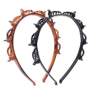 lot 20323 image: ZeriLion 2 Pack Double Layer Headband with Mini Clips Black and Brown (Black Headband has Broken Clip)