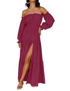 lot 20333 image: ZESICA Womens Boho Off Shoulder Long Sleeve Maxi Dress Fuchsia Small