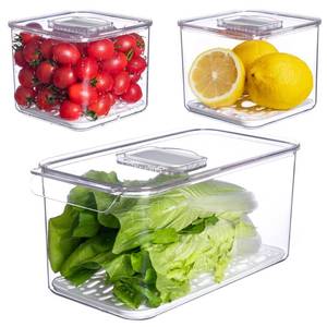 lot 20334 image: Vacane Produce Saver Containers for Refrigerator, 3 Pcs Stackable BPA-Free