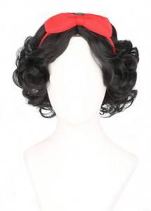 lot 20335 image: LeMarnia Short Curly Bob Wig Black with Red Bow Headband
