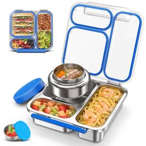 lot 20348 image: BABHAMNESS Stainless Steel Bento Box 3 Compartment with 7oz Food Jar Blue