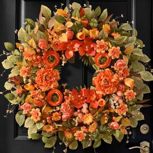 lot 1666 image: Waipfaru 26 Inch Large Fall Front Door Wreath, Artificial Autumn Flowers