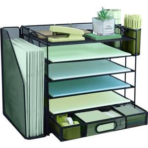 lot 1671 image: 6 Tier Desk File Organizer with Vertical Sorter, A4 Trays, Black