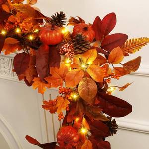 lot 1691 image: SHareconn 6 Ft Lighted Fall Leaf Garland with LED Lights and Timer