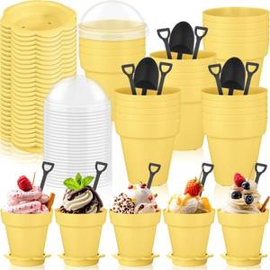 lot 1693 image: Honeydak Flowerpot Dessert Cups with Lids 25 Pack 6.76 oz Yellow