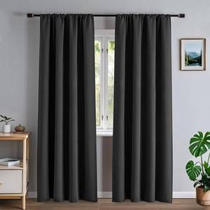 lot 1733 image: Zyvola Blackout Curtains 52 x 96 Inch Charcoal Gray Faux Linen