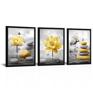 lot 1740 image: Artsbay Zen Wall Art Lotus Flower with Stones and Butterflies 12 x 16 in Yellow