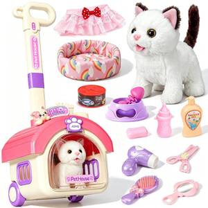 lot 1742 image: STACTCUTE Interactive Plush Cat Toy 23 Piece Pet Grooming Set With Stroller