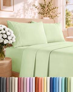 lot 1748 image: CGK Unlimited Queen Microfiber Sheet Set 4 Piece Light Sage Green