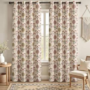 lot 1753 image: XOGUIBO Boho Floral Grommet Blackout Curtains 90 Inch 2 Panels