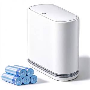 lot 1758 image: Purexa Slim Bathroom Trash Can with Lid, 2.3 Gallon White Dog Proof
