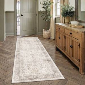 lot 2053 image: Zeeinx Vintage Washable Runner Rug 3x7 Neutral Beige