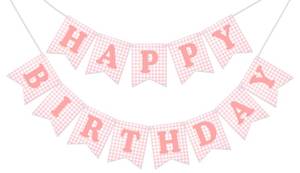 lot 2054 image: Alynta Pink Gingham Happy Birthday Banner Pre-Strung 13 Pieces